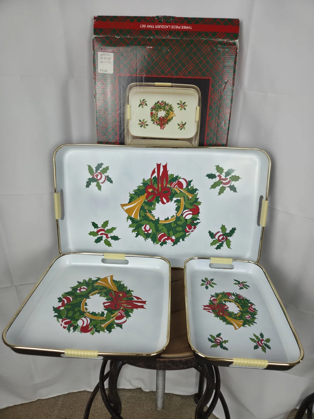 Vintage...Three Piece Lacquer Tray Set.